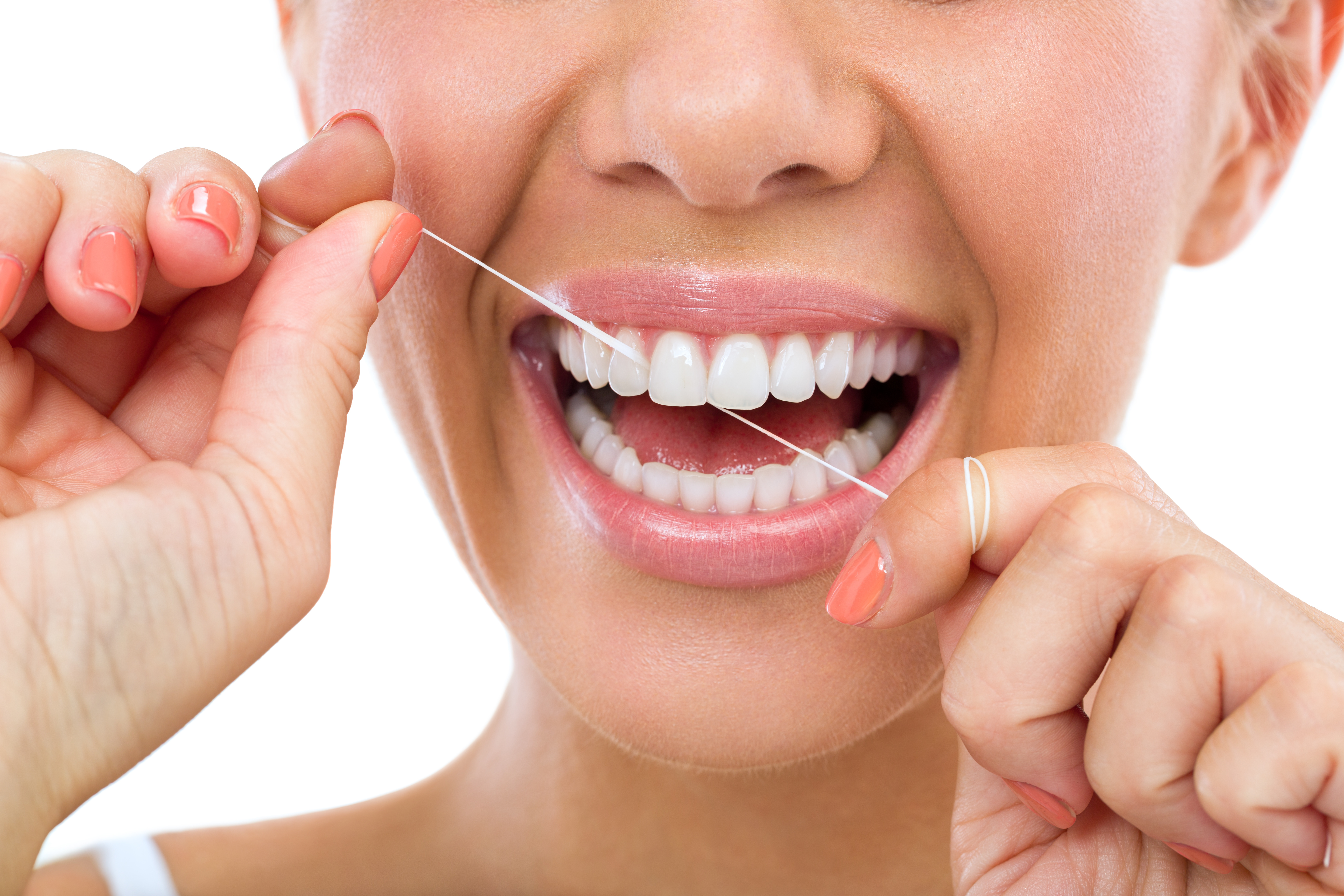 Woman Flossing Routine